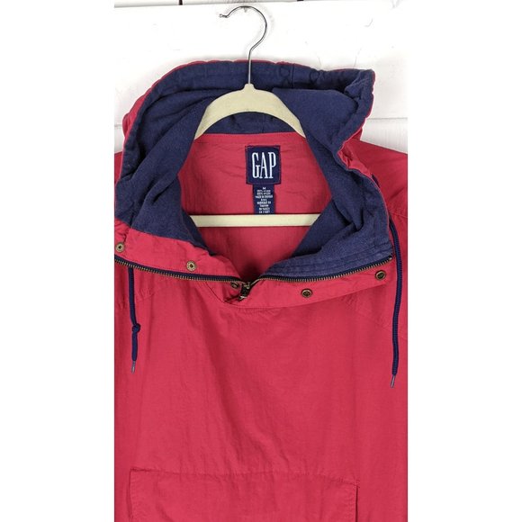 Vintage 90s red GAP nylon windbreaker hooded pullover athletic jogging jacket me - Picture 3 of 5